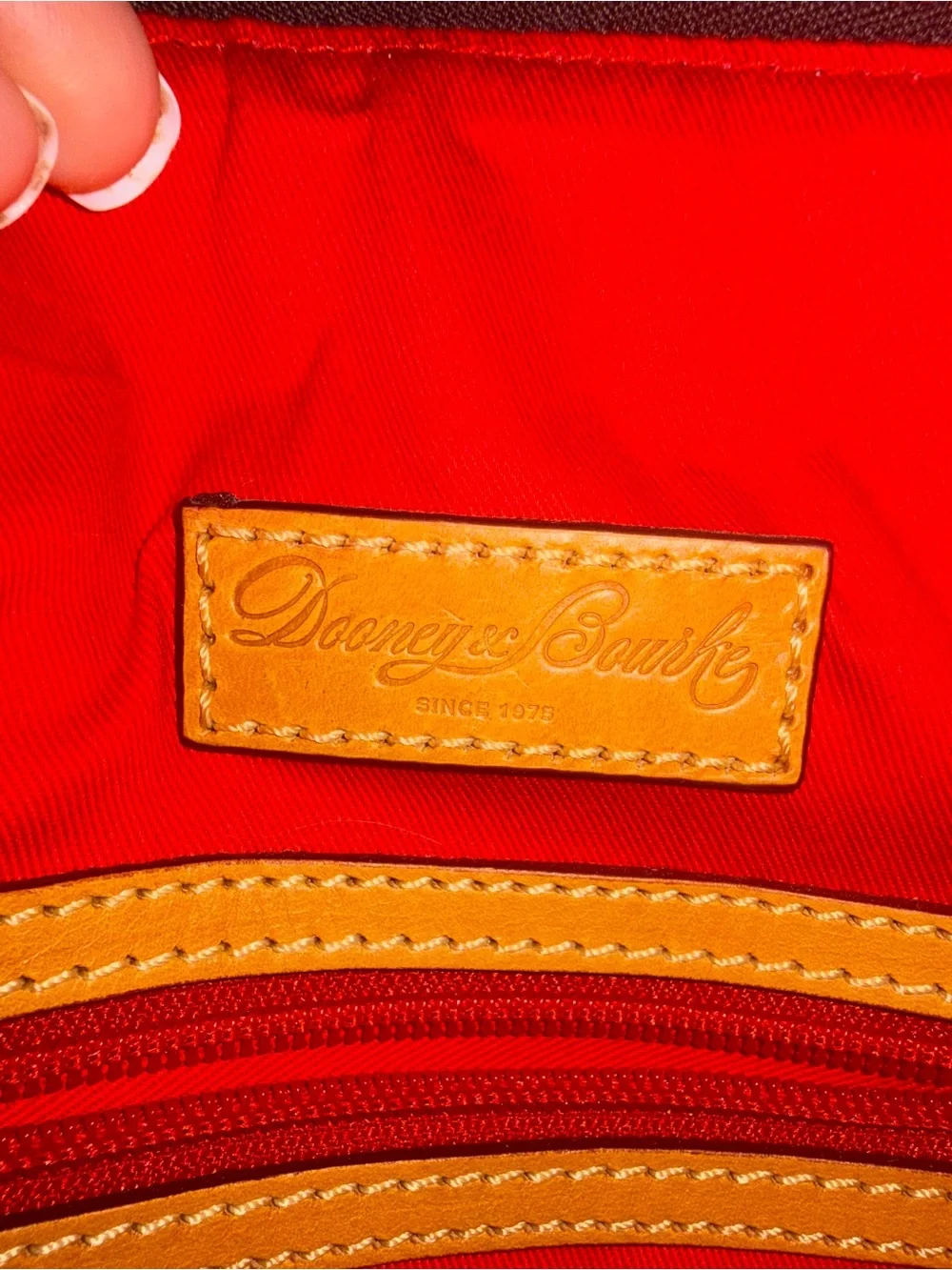 Dooney & Bourke Brown Satchel with Tan Handles and Gold Logo